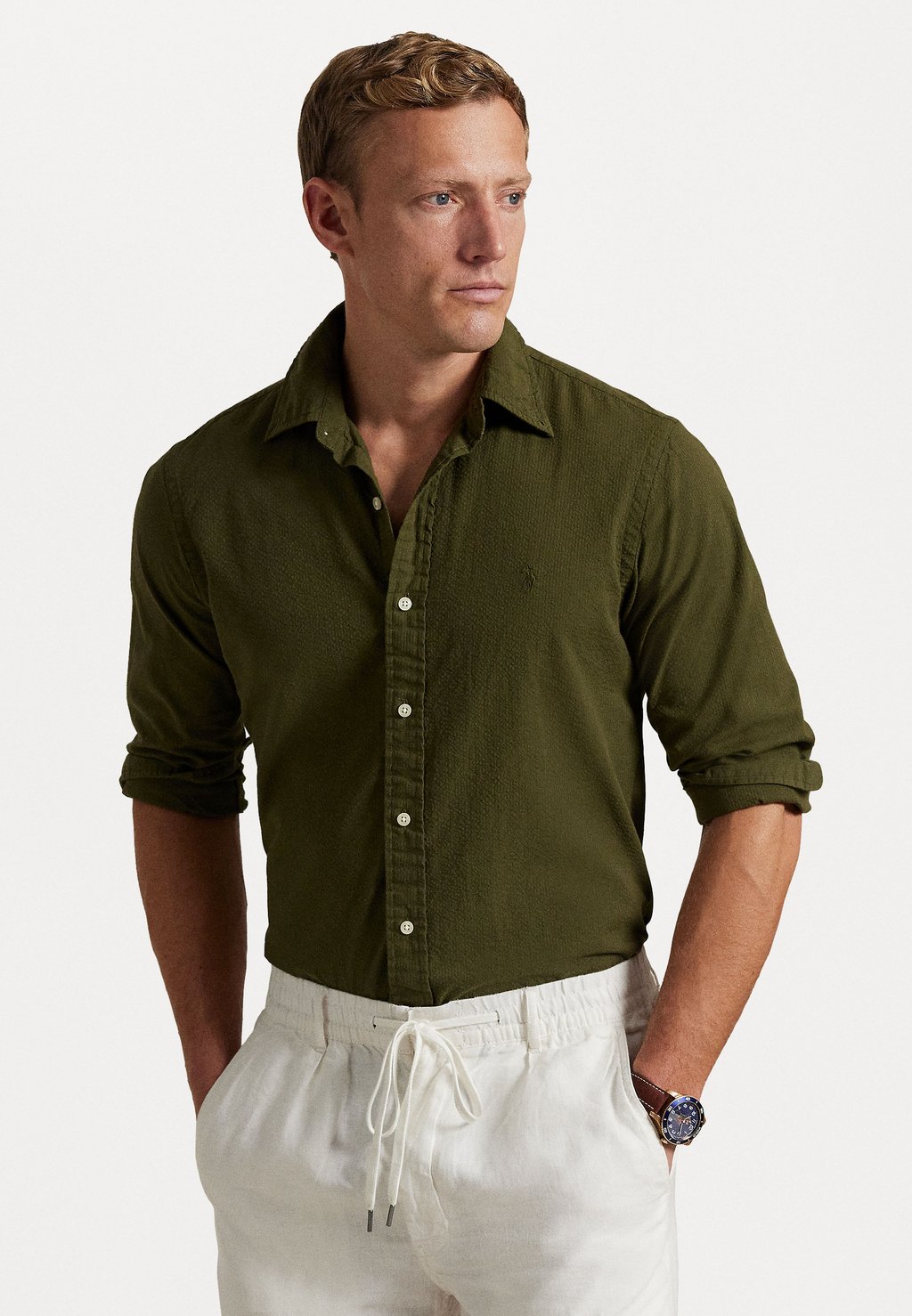 

Рубашка CUSTOM FIT SEERSUCKER SHIRT Polo Ralph Lauren, оливковый