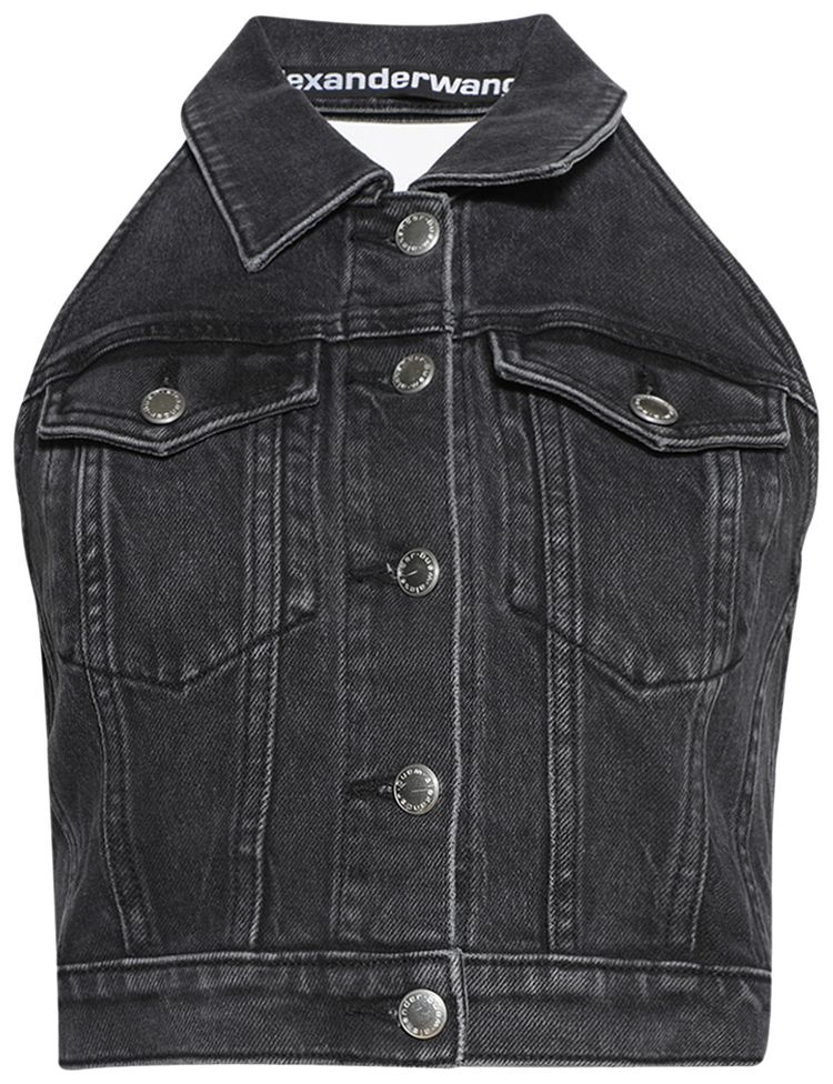 

Джинсовый топ-халтер Alexander Wang Stretch Denim, серый