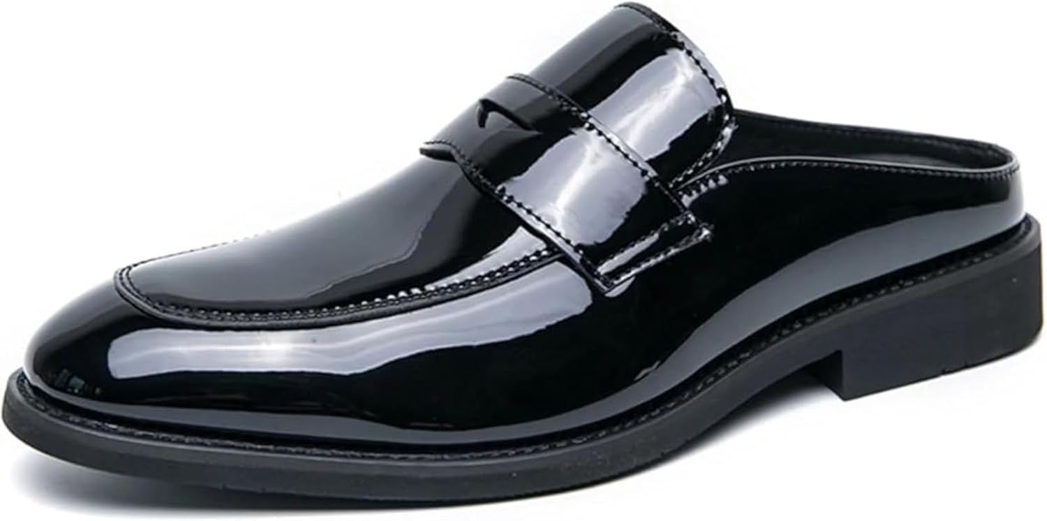 

Мужские лоферы Xinduoyu из лакированной кожи без шнуровки, летние мокасины с крылышком, задник отсутствует, формальные деловые мюли, черный