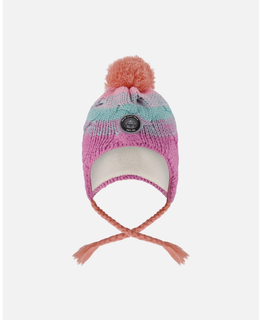 

Вязаная перуанская шапочка для девочки с помпоном, розовая, оранжевая и бирюзовая - для малышки Deux par Deux, Pink, orange and turquoise