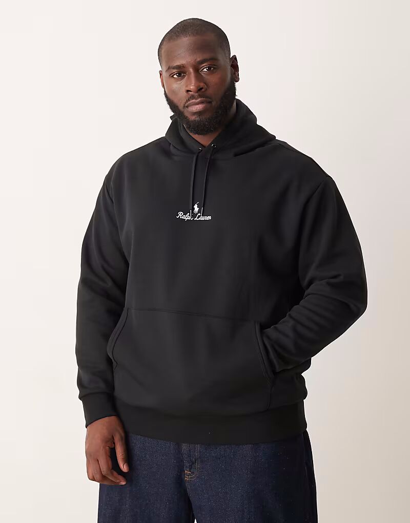 

Толстовка Big & Tall с центральным логотипом и надписью "Значок двойной вязки" черного цвета Polo Ralph Lauren