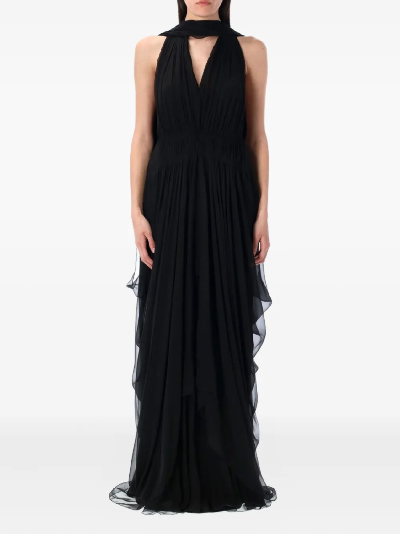 

Платье макси из шелкового шифона Alberta Ferretti, черный