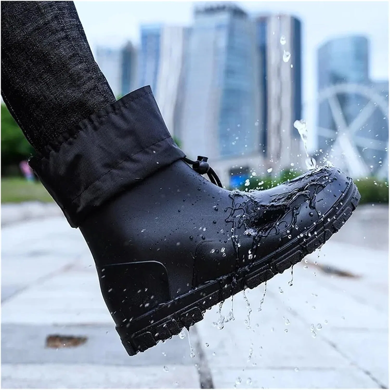 Мужские резиновые сапоги Wellies, закрытые, водонепроницаемые, средней высоты, нескользящие, на шнуровке, для работы в саду L6NqIAG, Black — фото 2