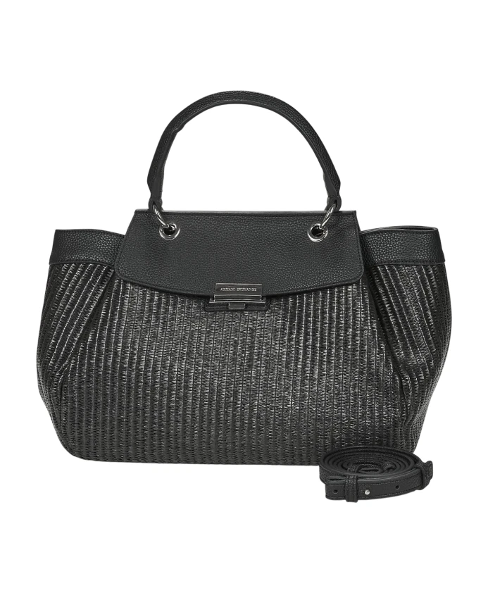 

Плетеная соломенная сумка со съемным ремешком Armani Exchange, черный
