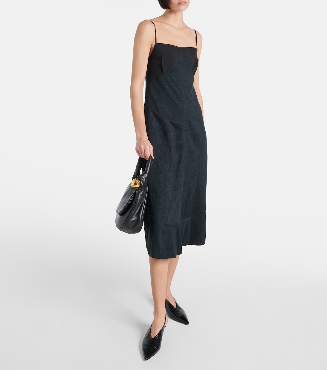 Платье миди из смесового хлопка с кружевной отделкой Jil Sander, черный — фото 2