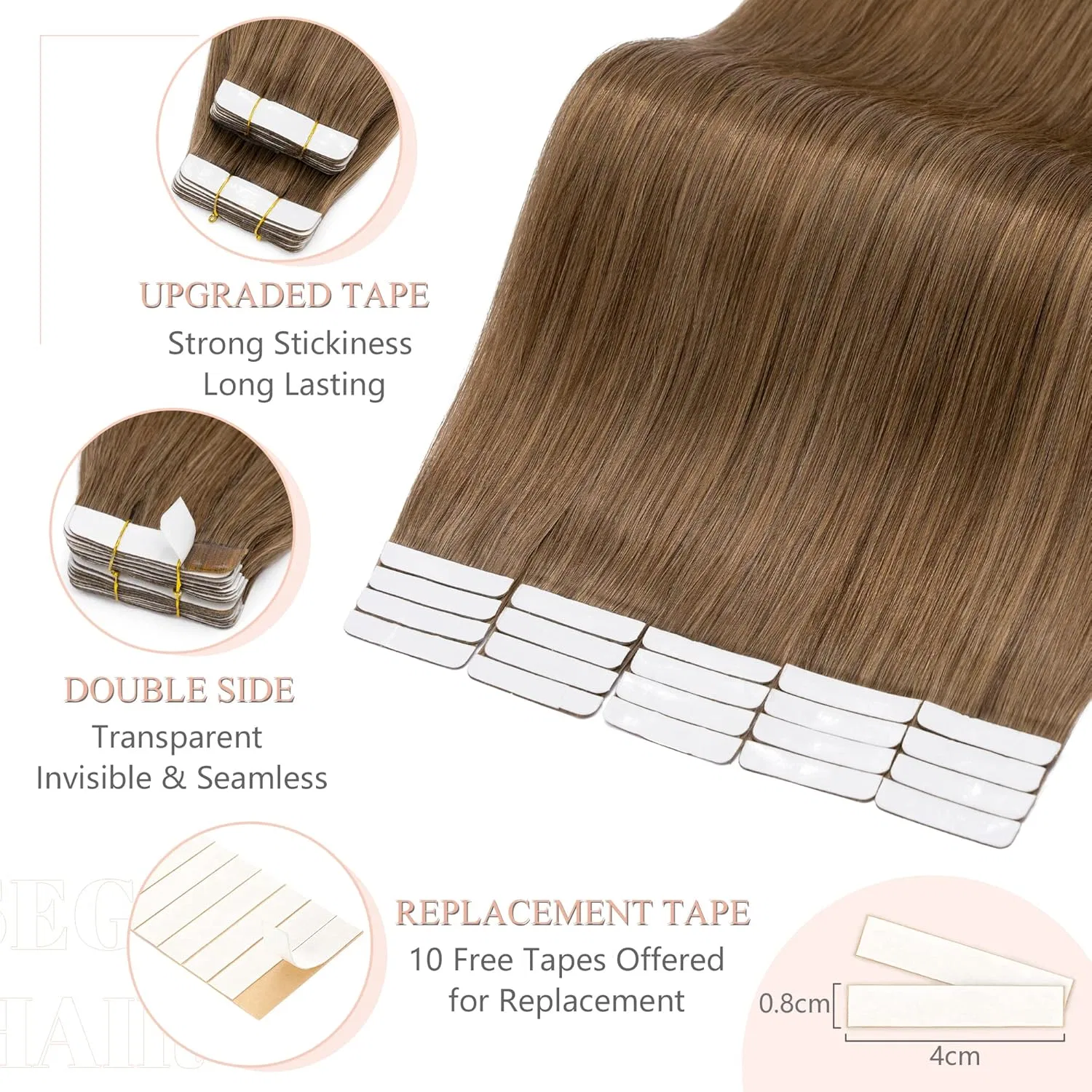 Накладные пряди для наращивания волос, 100% натуральные волосы Remy Sego, Light Brown #6. — фото 3