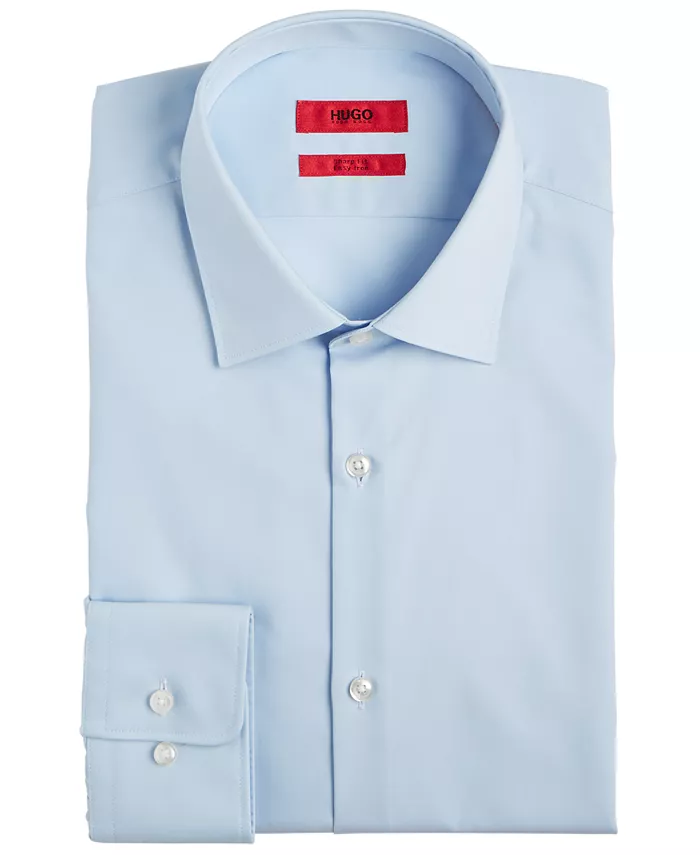 

Мужская классическая рубашка из хлопка Slim Fit Solid Hugo Boss, синий