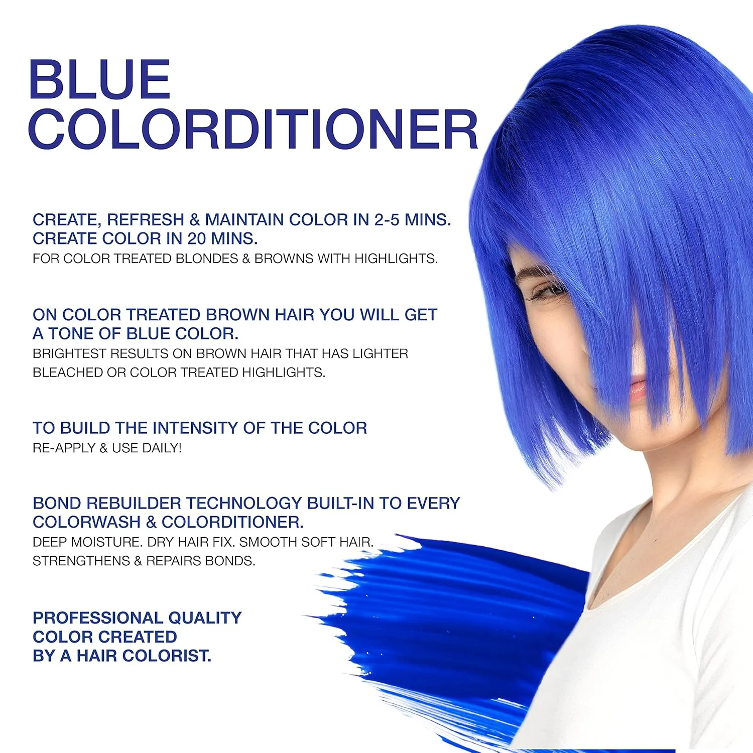 Кондиционер для волос Celeb Luxury Color Depositing Conditioner - средство для обновления цвета с компонентами Bondfix Bond Rebuilder, Viral и Gem Lites, подходит для использования с Colorwash., Blue — фото 2