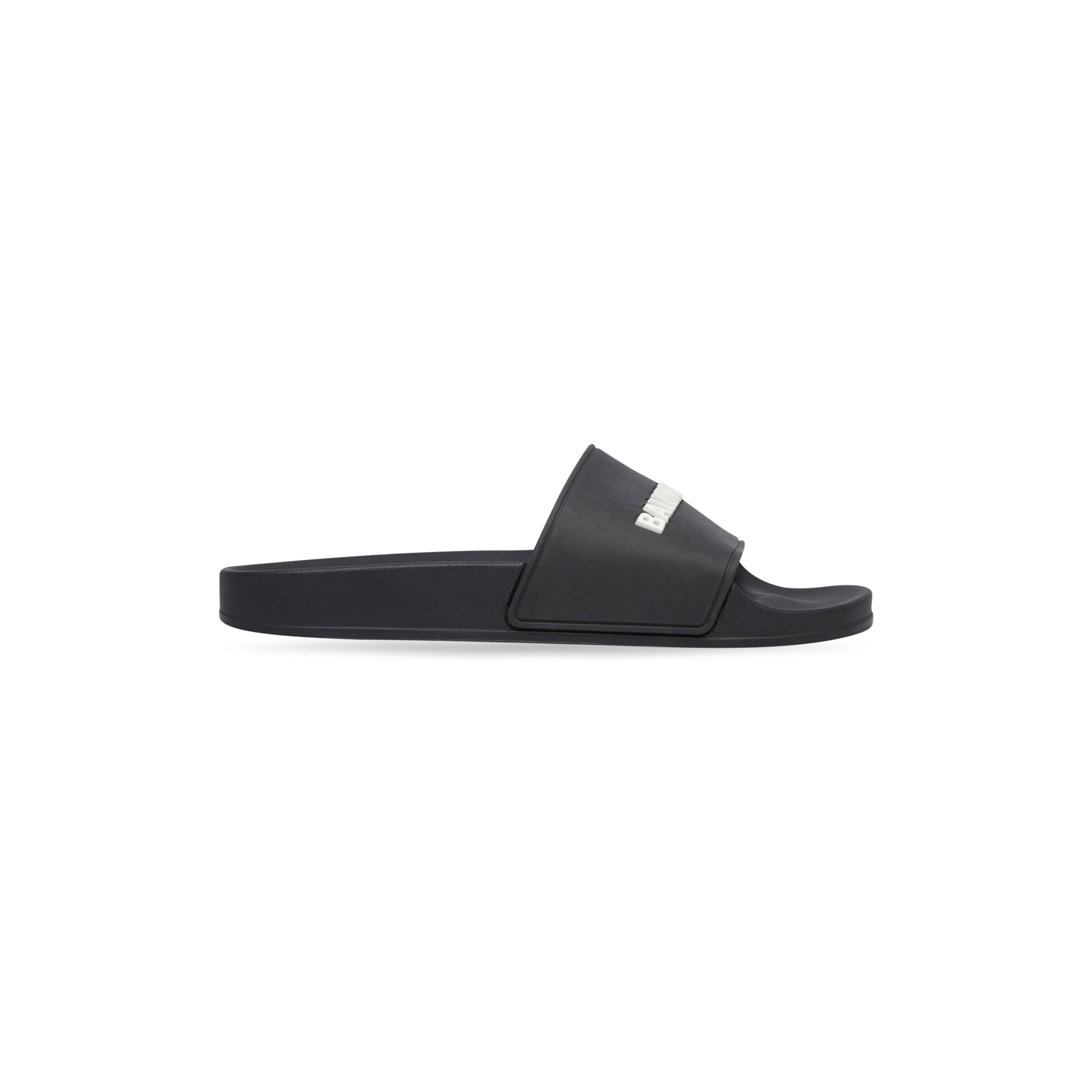 Сандалии Pool Slide из черной резины с белым 3D-логотипом Balenciaga, черный/белый