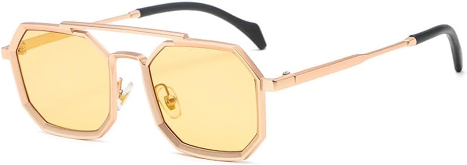 

Ретро солнцезащитные очки с двойными перемычками, многоугольной и квадратной оправой, для женщин, модные, с металлическим оправой, зеркальные, с защитой от УФ-излучения UV400, для мужчин generic, Golden Yellow