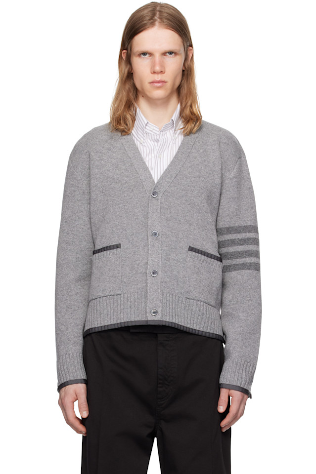 

Кардиган с V-образным вырезом и узором Milano Thom Browne, серый