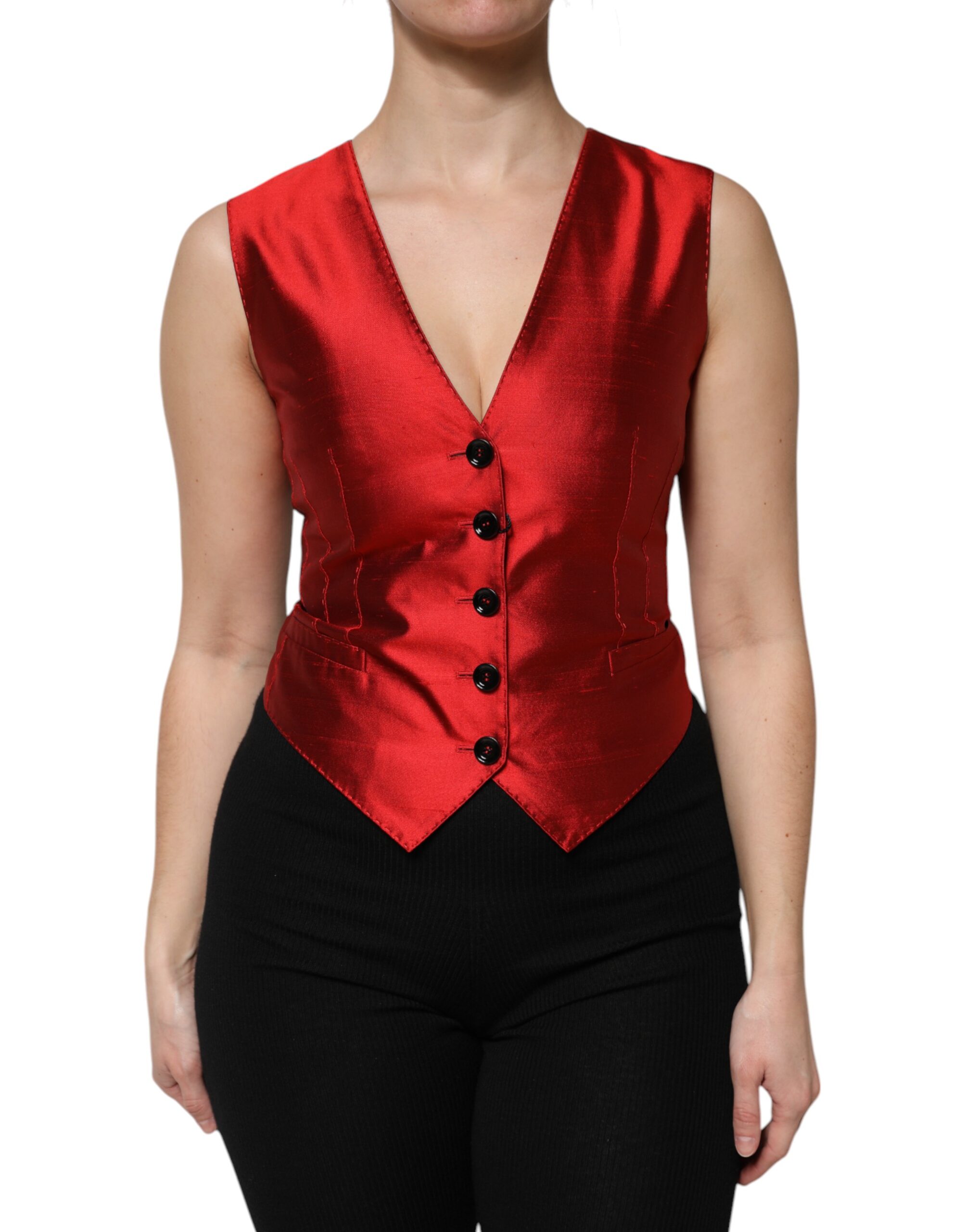 Красно-черный жилет без рукавов на пуговицах Dolce & Gabbana, Black and Red