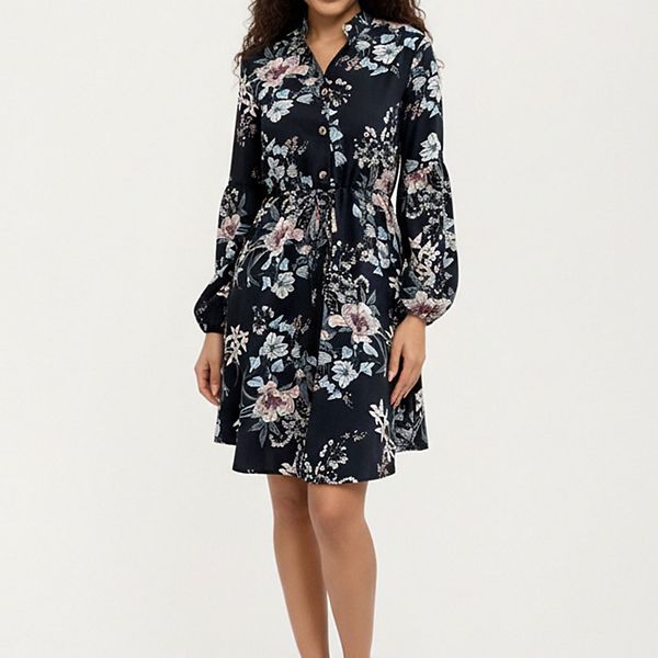 

Женское платье-рубашка с цветочным принтом, длинными рукавами и поясом Anna-Kaci