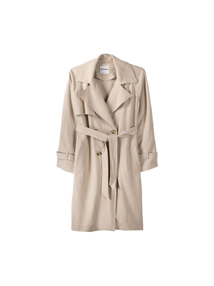 

Тренч Bershka Between-Seasons Coat, бежевый