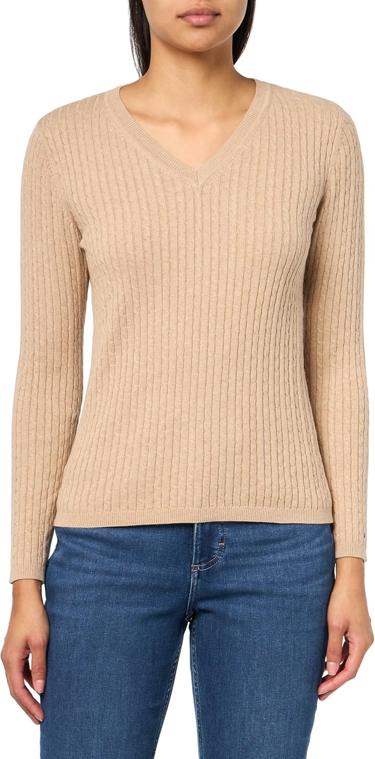 

Женский хлопковый легкий свитер Tommy Hilfiger с V-образным вырезом, Light Fawn