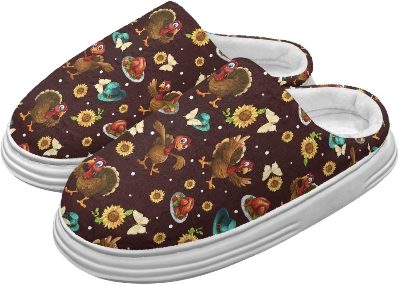 

Тапочки Chririnla на День Благодарения для женщин и мужчин, мягкие, уютные, комфортные, плюшевые, легкие, без шнурков, для дома и улицы, с противоскользящей подошвой из EVA, Cartoon Turkey Print