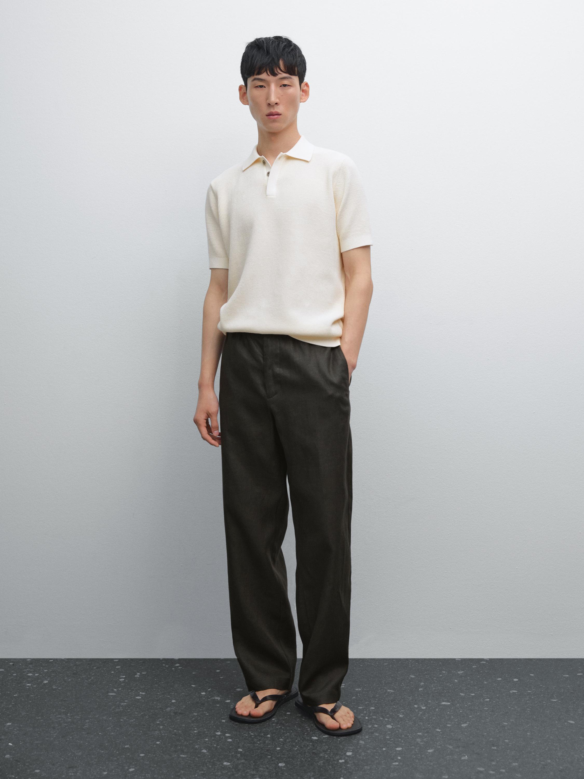 

Футболка-Поло из текстурированного хлопкового трикотажа Massimo Dutti, кремовый