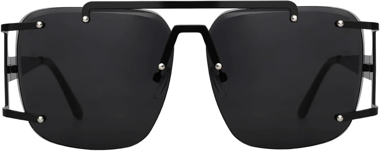 

Солнцезащитные очки-авиаторы BOTEN для женщин и мужчин, большие квадратные, в стиле 70-х, с двойной перемычкой, в стиле «пилот», Black Frame - Black Lens