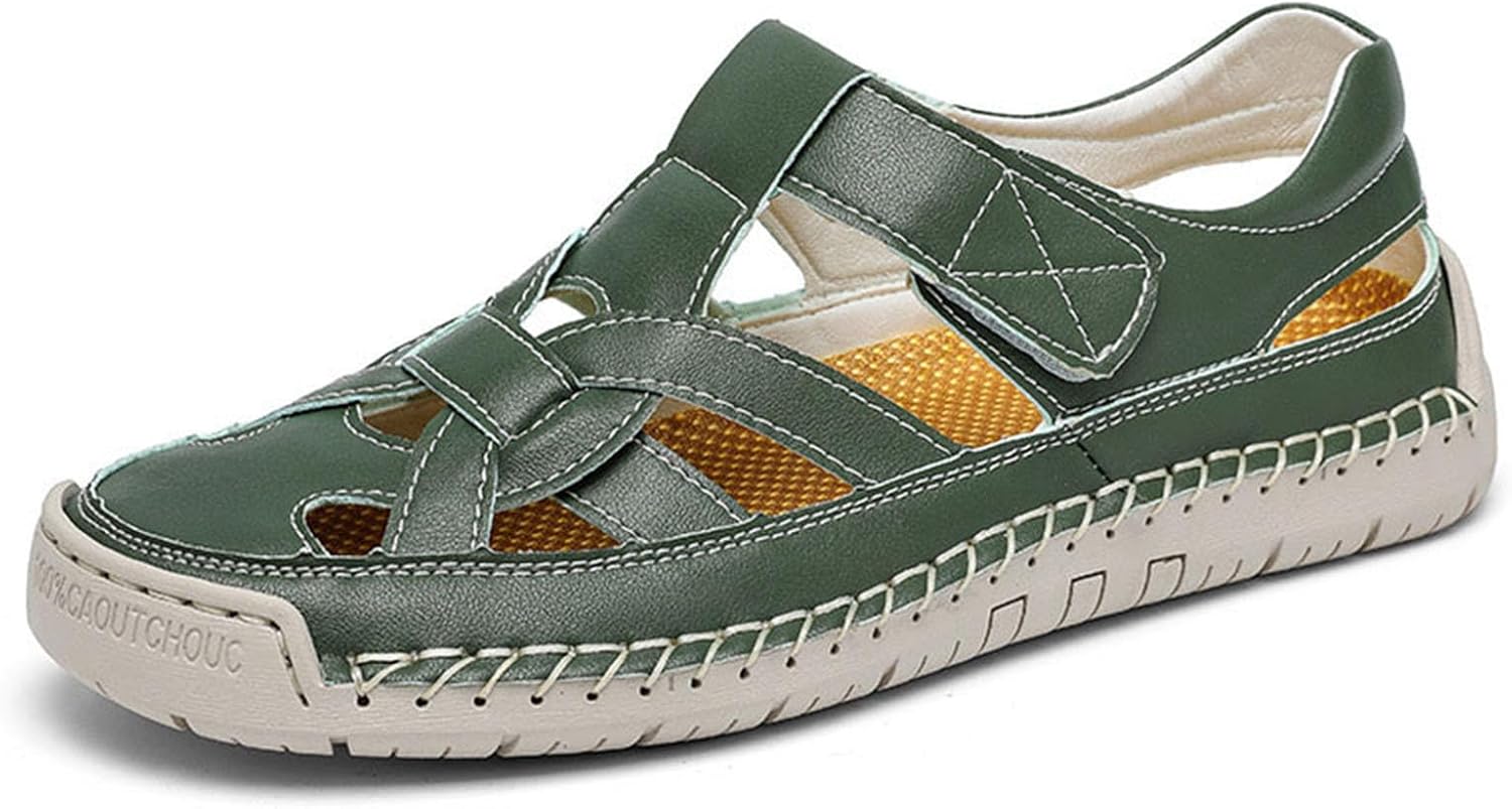 

Мужские летние повседневные кожаные сандалии для прогулок на улице и пляже, удобные слипоны с низким каблуком, рыбацкая обувь Generic, зеленый