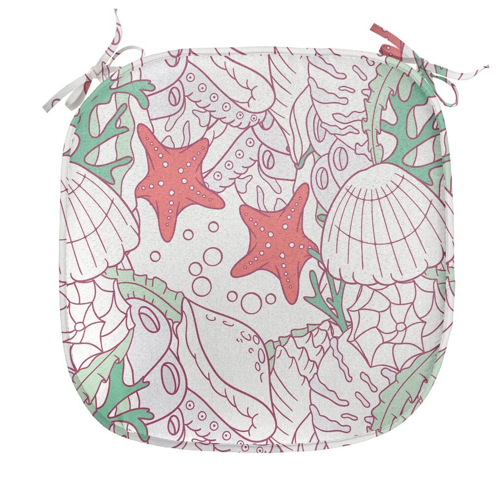 

ABAKUHAUS Подушка в виде морской звезды для обеденных стульев, рисунки животных и растений, декоративная водонепроницаемая подушка с ремнями для кухонных сидений, 40 см x 40 см, темно-коралловый бледно-розовый, белый