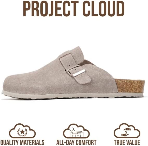 Мужские сабо Project Cloud - 100 натуральная кожа полного слоя, сабо с мемори-пеной для мужчин, поддержка свода стопы, пробковая стелька, противоскользящая подошва (Brooklyn), серый — фото 3