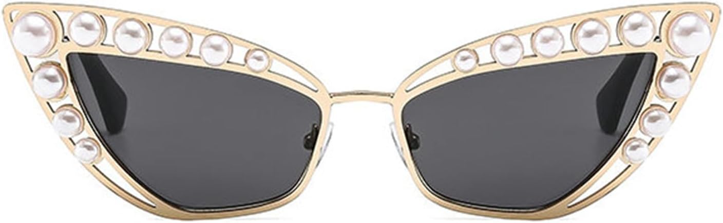 

Солнцезащитные очки Willochra Fashion Diamond Cat Eye для женщин и мужчин в стиле панк с металлической оправой и жемчужными вставками, модные солнцезащитные очки UV400, C1