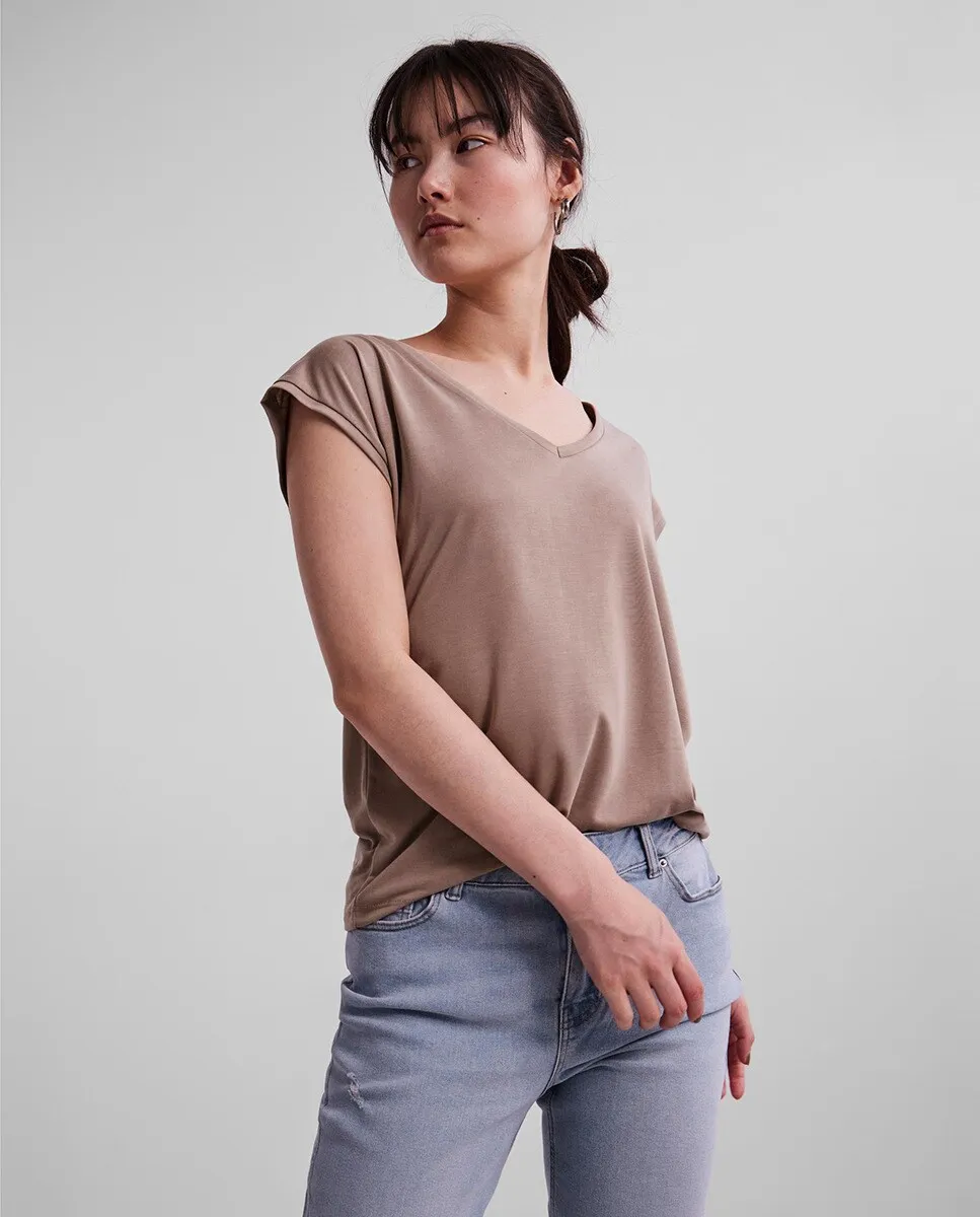 

Базовый женский топ с короткими рукавами Pieces, цвет Topo
