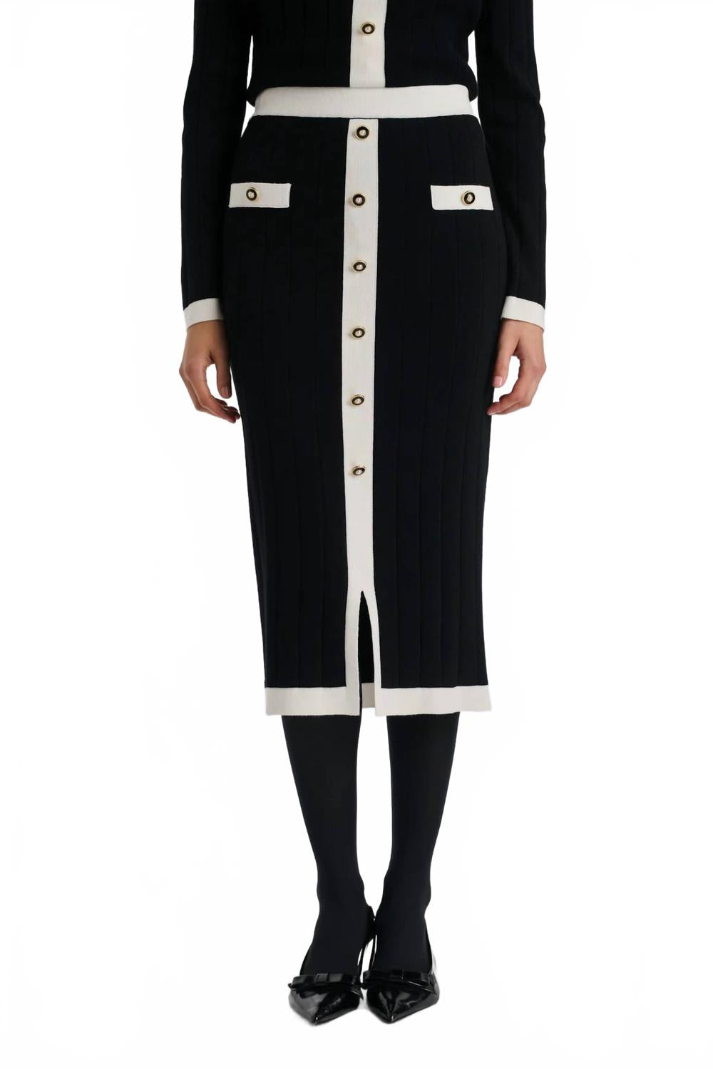 

Weill Длинная двухцветная вязаная юбка миди черного/бежевого цвета