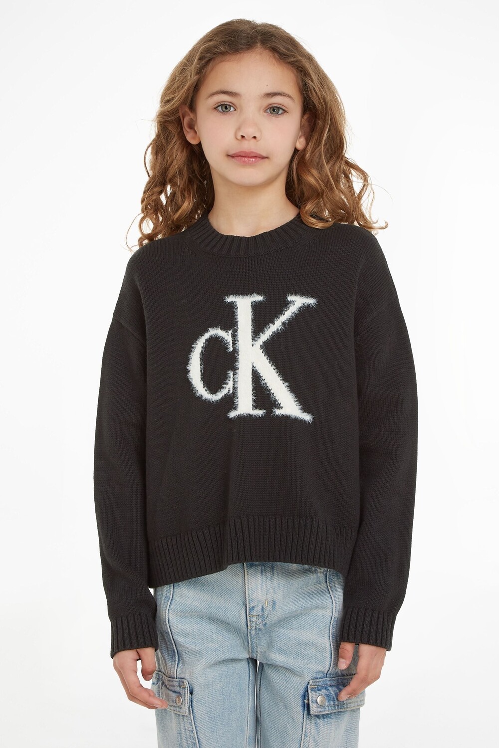 

Детский пушистый свитер с вензелем Calvin Klein, черный
