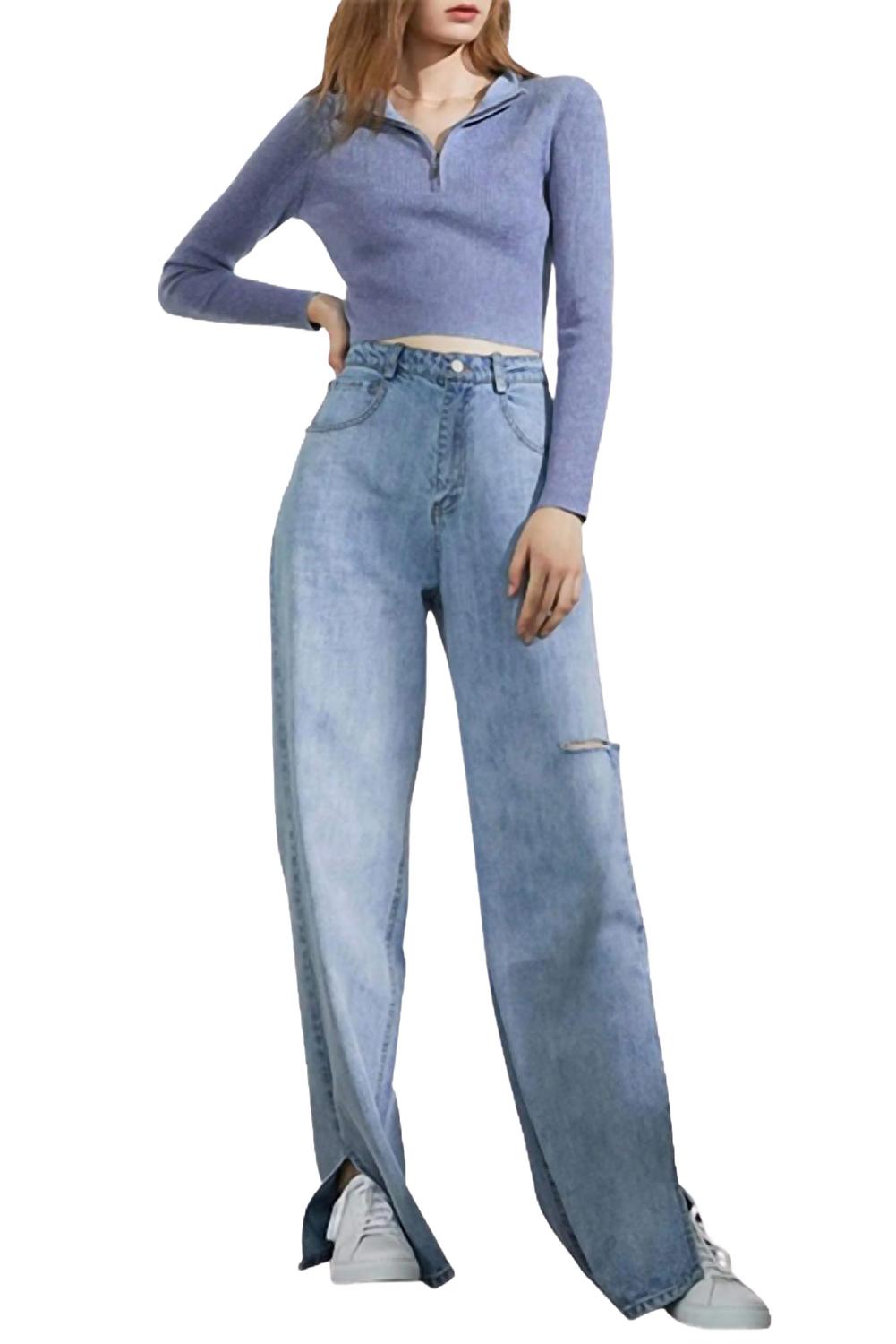 

Dennis Джинсы с разрезом и широкими штанинами светло-голубые J.ING