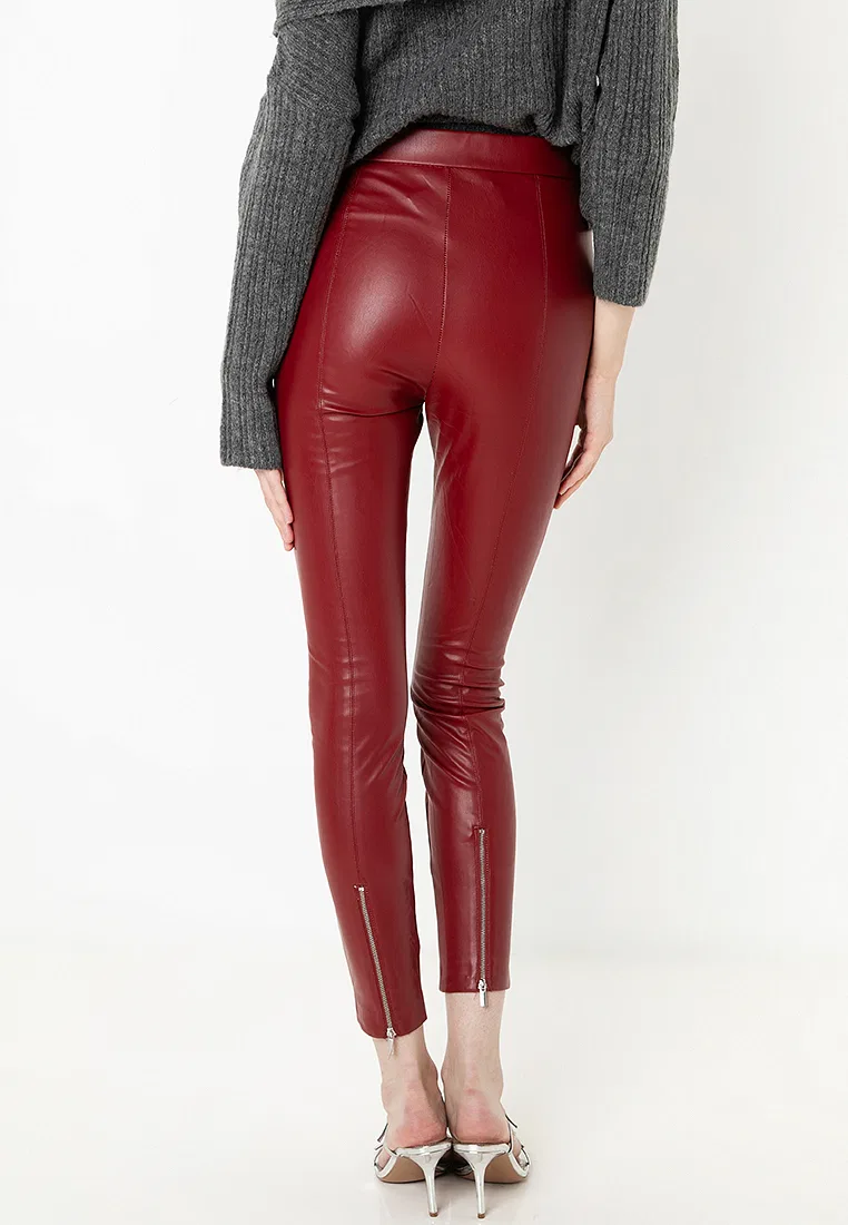 Брюки из кожзама, высокая талия, облегающие Zara, красный — фото 2
