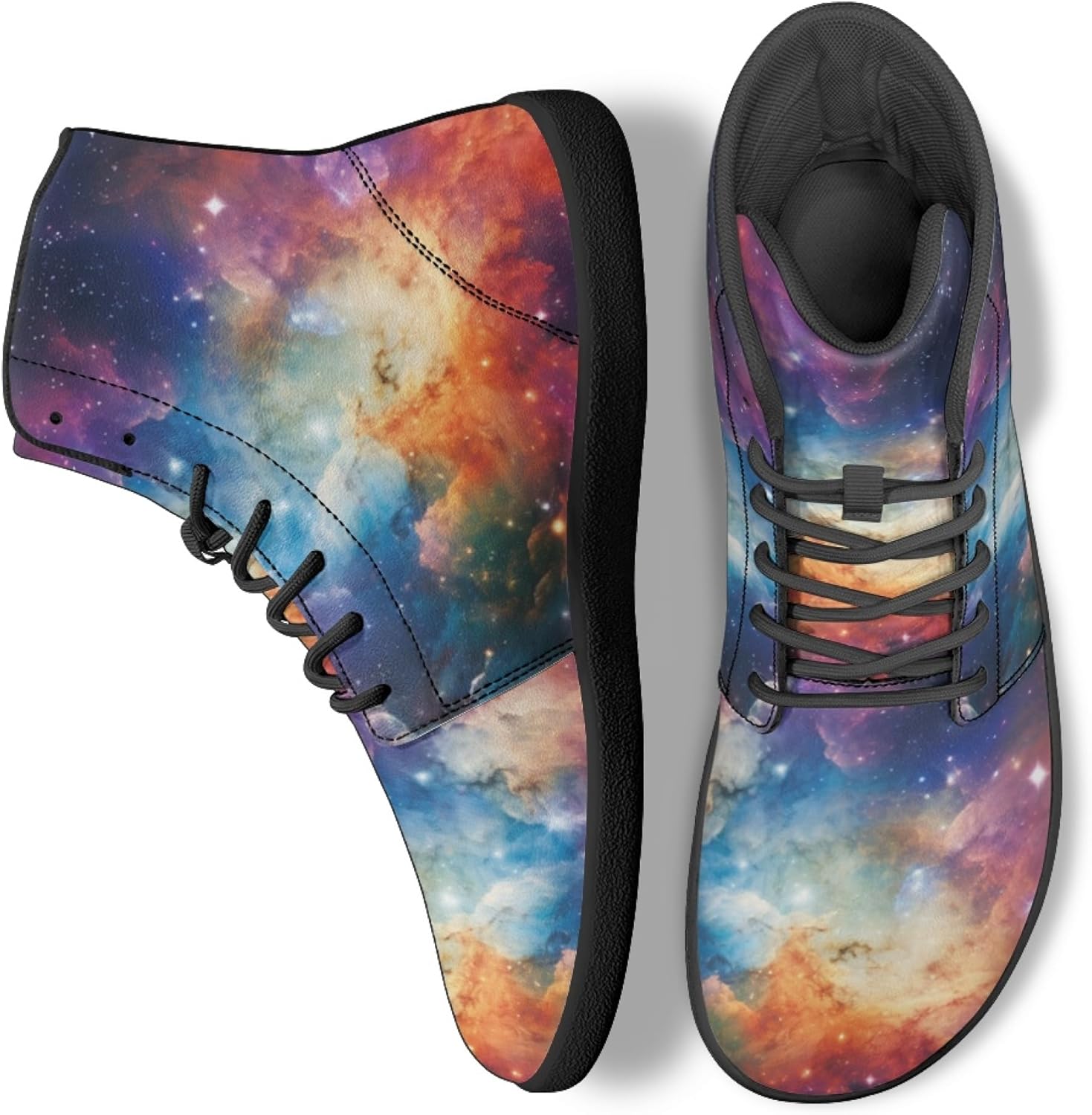 

Стильные высокие кроссовки из PU-кожи с принтом для мужчин и женщин, босоногого типа Arleeorkee, Galaxy