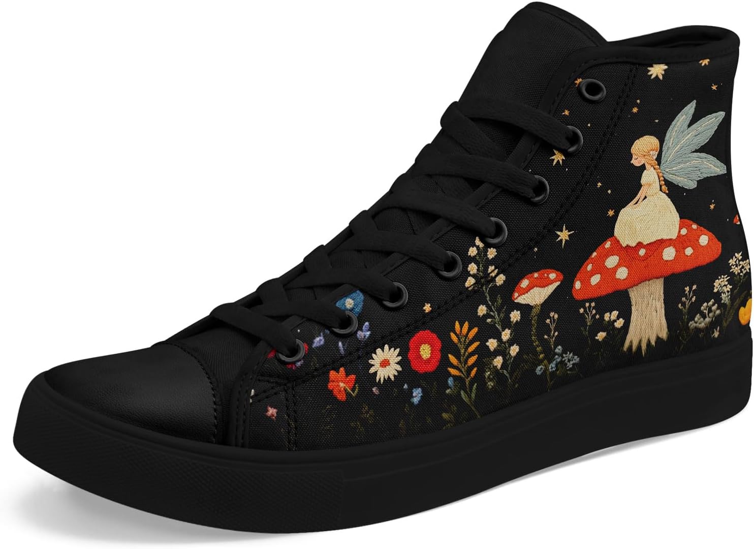 

Женские стильные высокие кеды из холста AWSOLE с принтом цветов и грибов, подарок для нее, легкие модные повседневные туфли на плоской подошве, черный/оранжевый/голубой/бежевый/светло-голубой