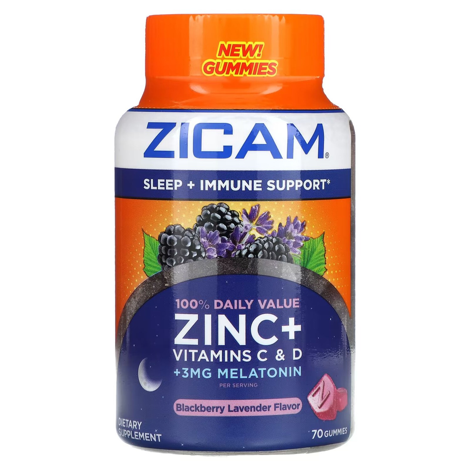 

Сон + поддержка иммунитета, ежевика и лаванда, 70 жевательных конфет Zicam