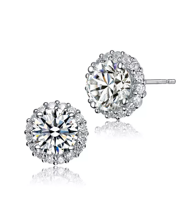 

Серьги-Пуговицы из стерлингового серебра с прозрачными круглыми кубическими циркониями и зубчатым ореолом. Genevive, white