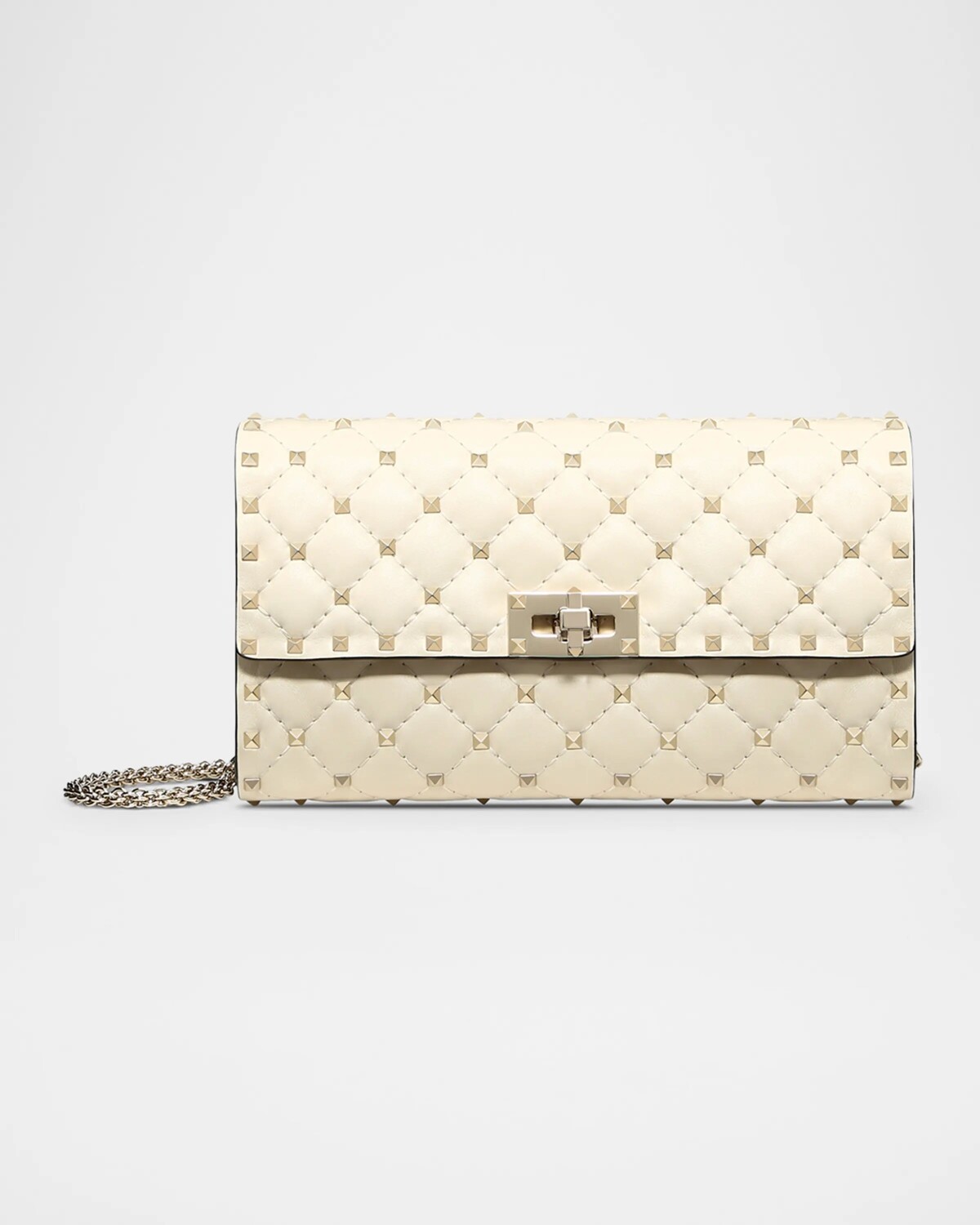 

Маленькая стеганая кожаная сумка через плечо Rockstud Valentino Garavani, цвет Light Ivory