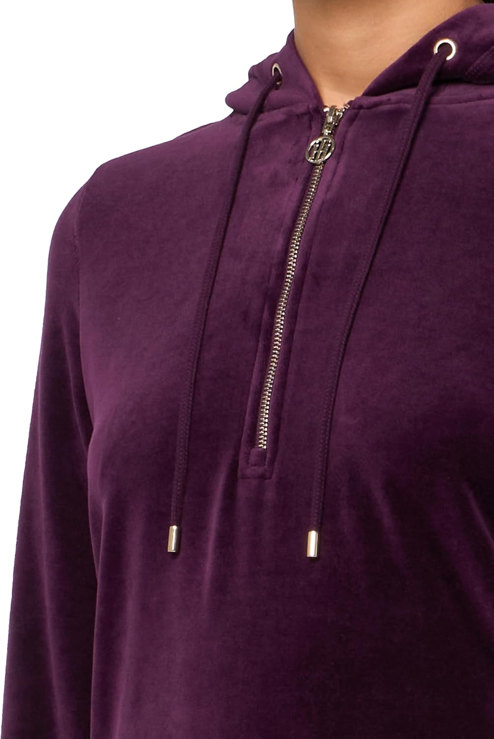 Женская велюровая толстовка Tommy Hilfiger с застежкой-молнией и рукавами-клеш, Aubergine — фото 3