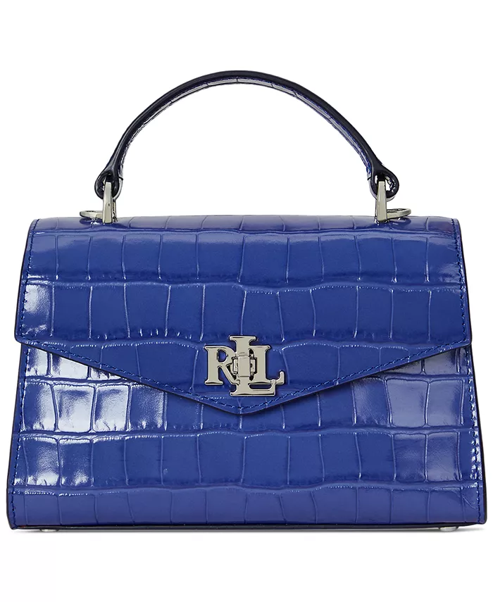 

Сумка-сатчел Farrah Small из кожи с тиснением под крокодила Lauren Ralph Lauren, синий