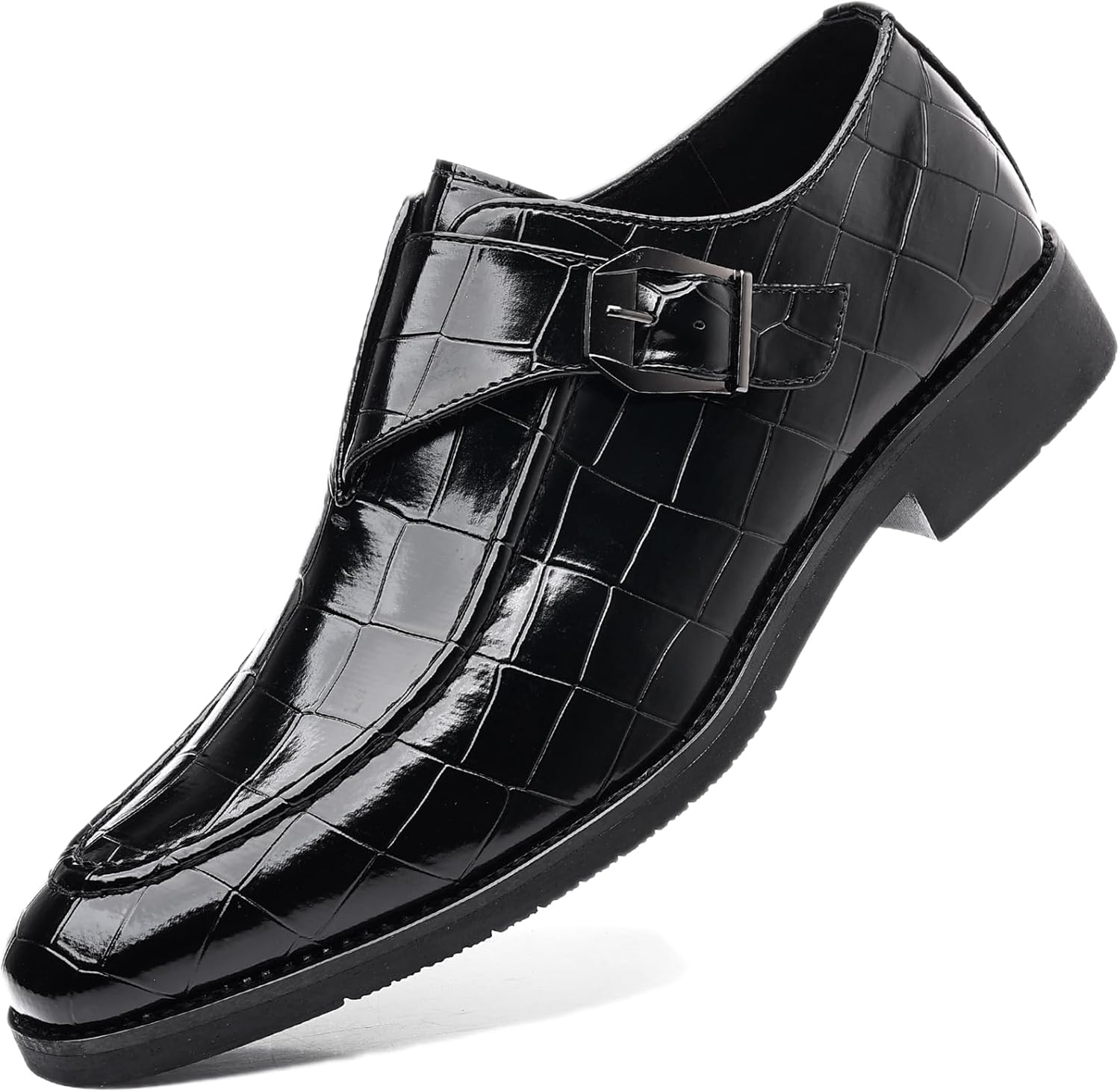 

Мужские лоферы с пряжкой в стиле монах из лакированной кожи, модный заостренный носок, удобный массивный каблук, на пуговицах, повседневные классические оксфорды для свадеб, вечеринок и бизнеса Adkgbe, черный