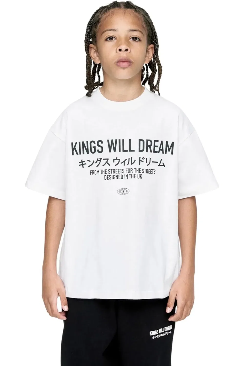 Футболка детская оверсайз с японским текстом Kings Will Dream, белый — фото 2