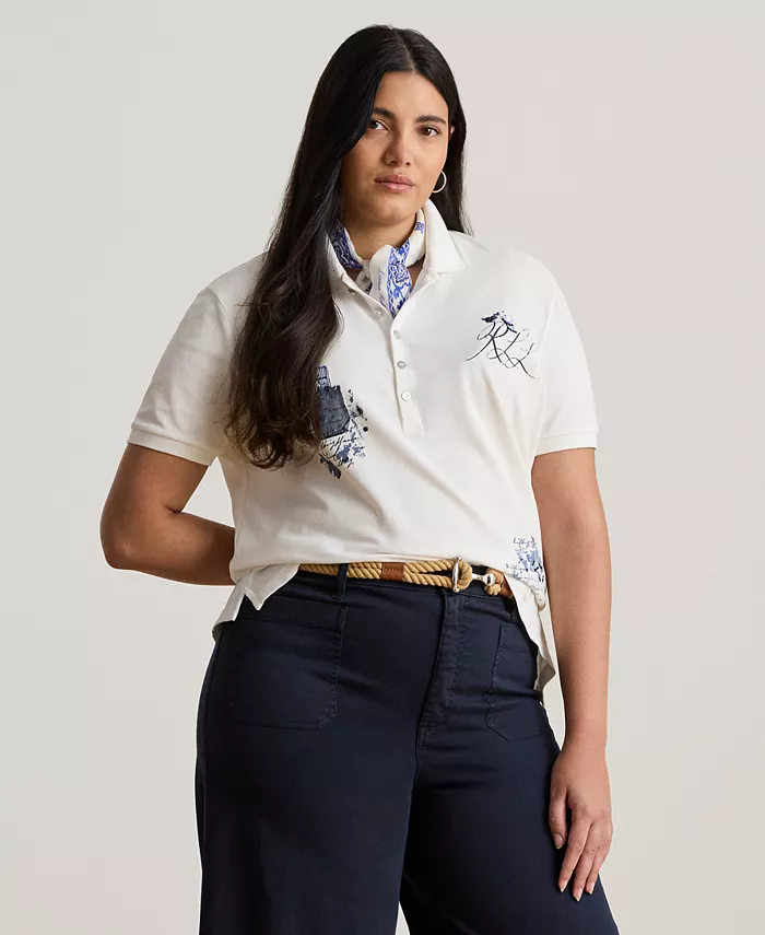 

Пике-поло с пэчворком больших размеров Lauren Ralph Lauren, белый