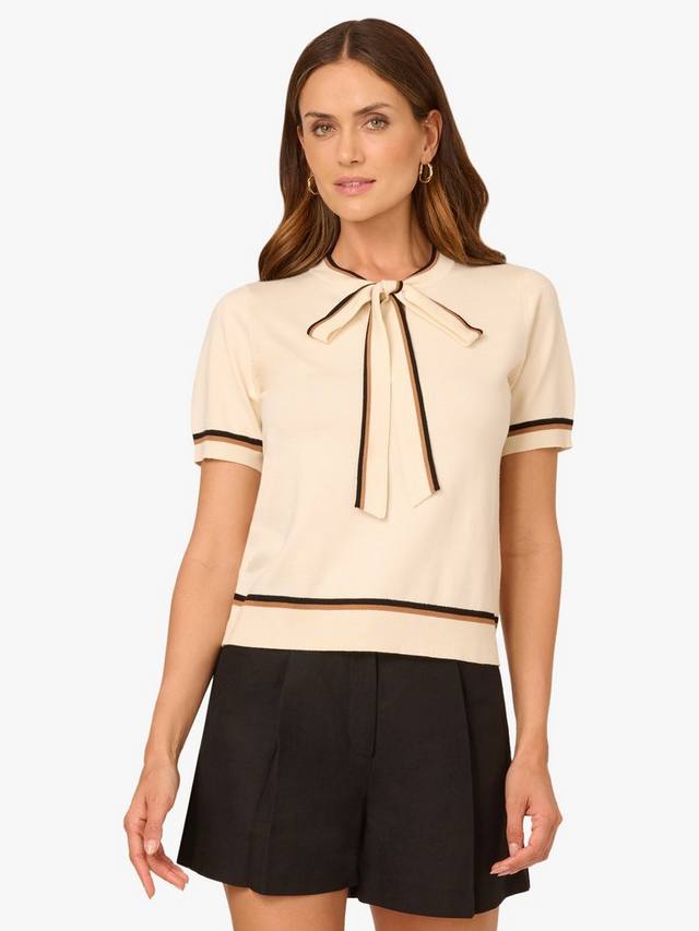 

Полосатый свитер с короткими рукавами и галстуком на шее Adrianna Papell, Cream/Multi