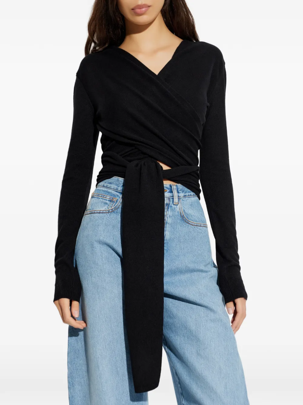Топ с запахом и V-образным вырезом Alaïa, черный — фото 3