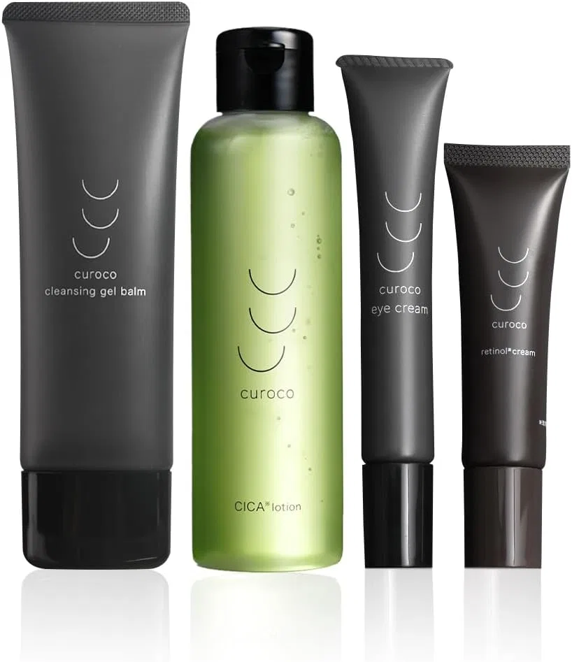 Набор для ухода за кожей Curoco Total Care Set: омолаживающий крем для глаз, ретиноловый крем, лосьон с жемчугом и центеллой, очищающий бальзам