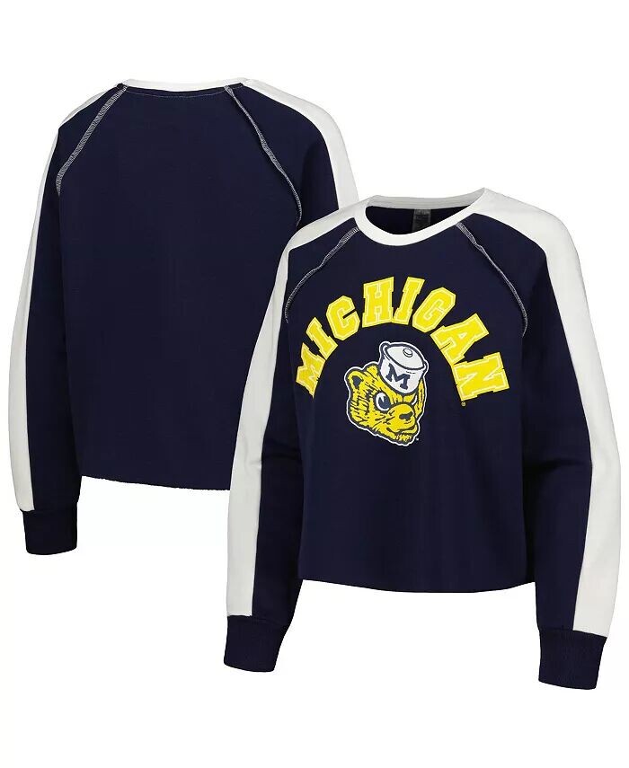 

Женский укороченный пуловер с регланами темно-синего цвета Michigan Wolverines Blindside Gameday Couture