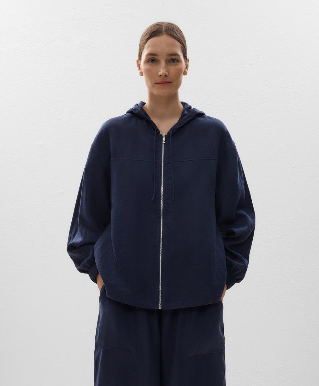 

Куртка с капюшоном из 100% льна Oysho, темно-синий