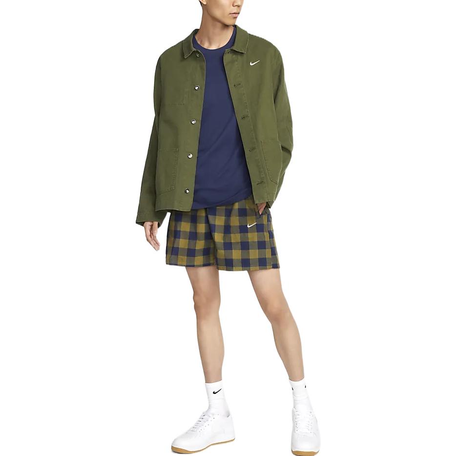 Куртка Men's Nike Solid Color Logo Lapel Casual Long Sleeves Military Green Jacket DQ5185-326 — фото 3