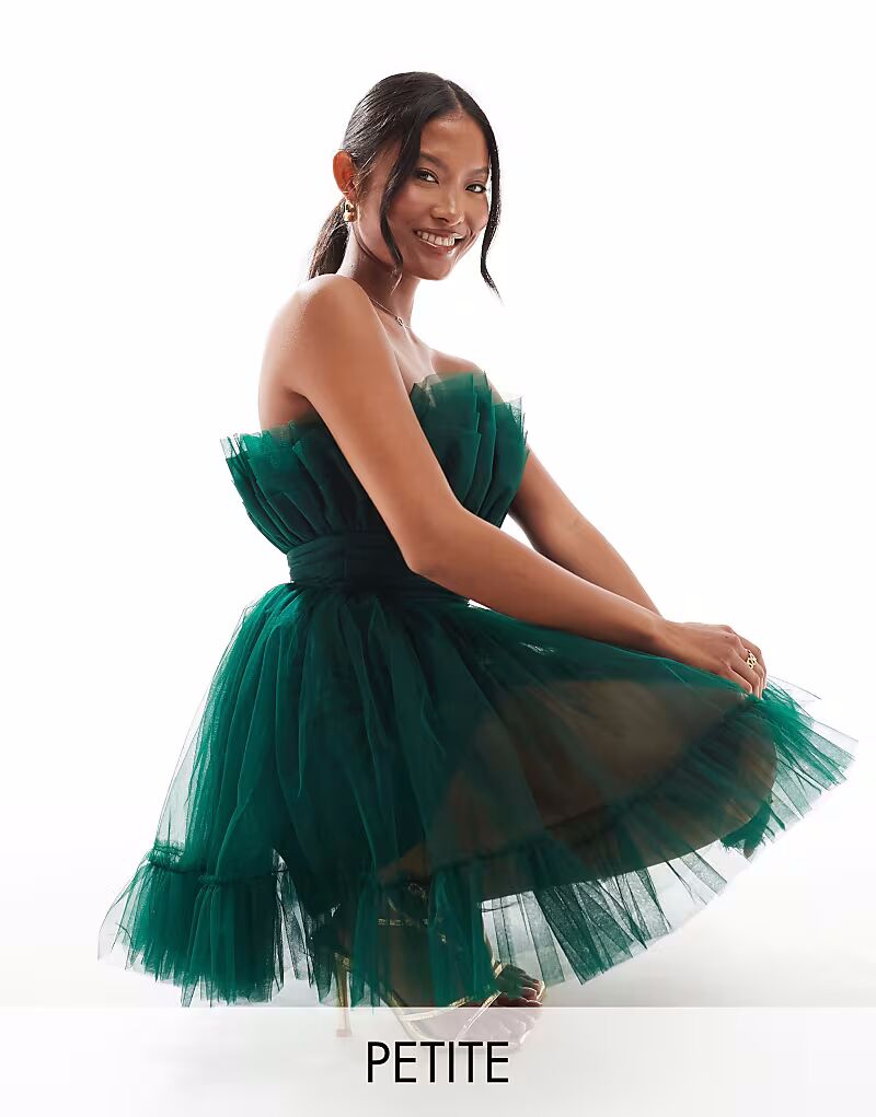 

Мини-платье-бандо с кружевом и бисером, миниатюрное, изумрудно-зеленого цвета