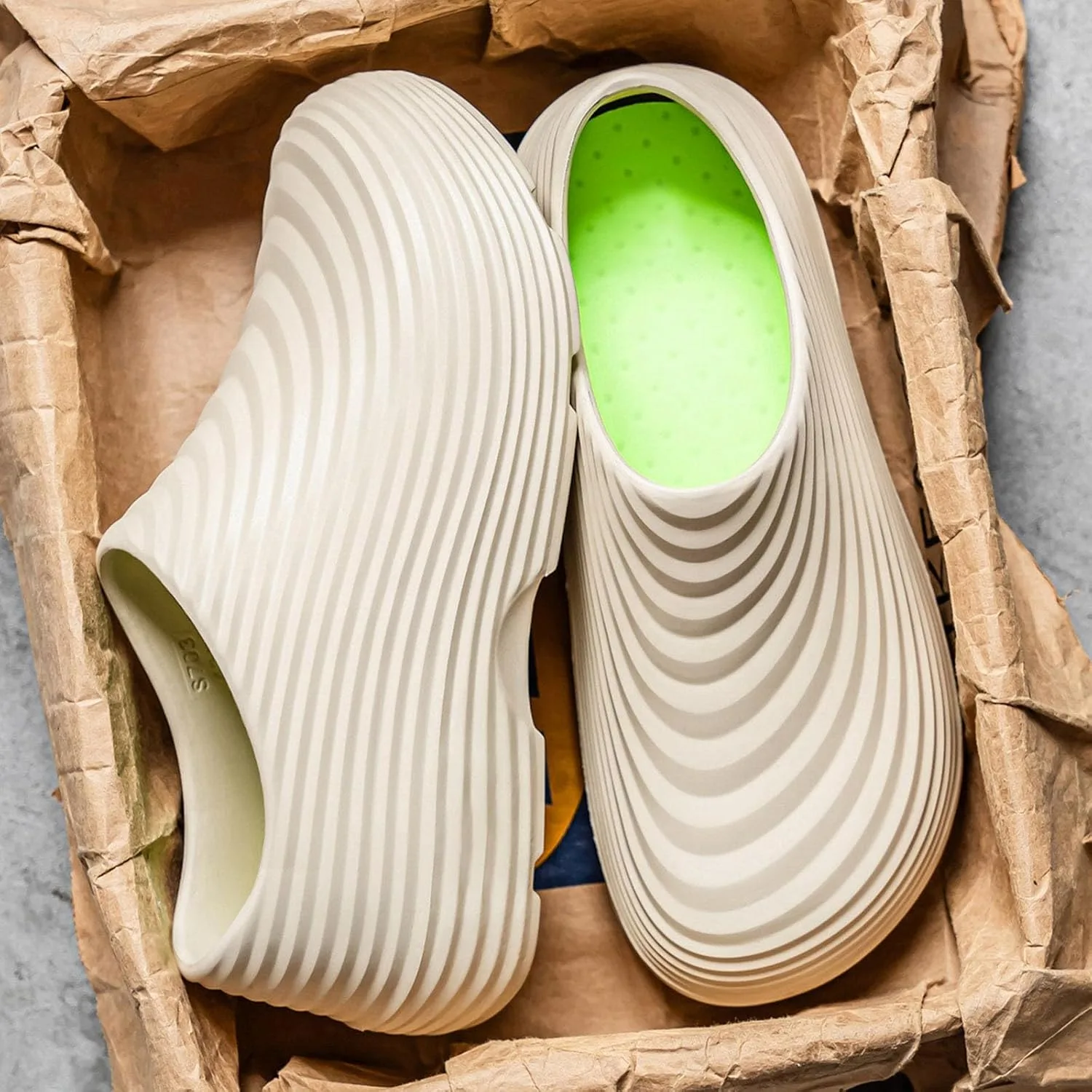 Мужская рабочая обувь Chef's Shoes водонепроницаемая и нежирная на подошве, без шнурков. Рабочие тапочки, повседневные мюли с нескользящей подошвой Bibokaoke, бежевый — фото 4