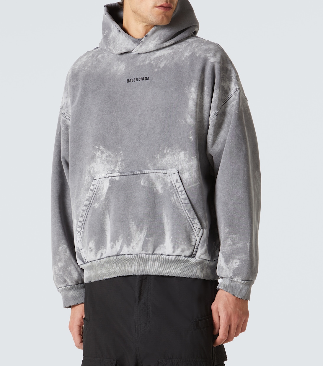 Потертая хлопковая худи из джерси Balenciaga, Sup Fad Wash Blk/Blk — фото 3